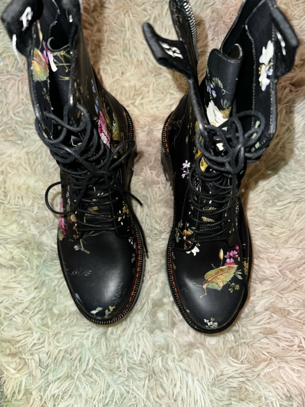 New R13 Double Stack Black Floral Platform Boots Size 39 - Picture 6 of 9